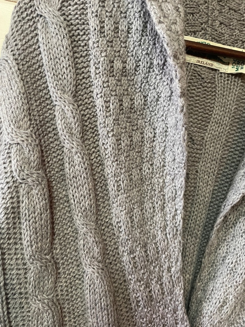 Aran Crafts Ireland Merino Wool Long Cable Knit Cardigan Sweater Gray Size XL - Picture 2 of 6
